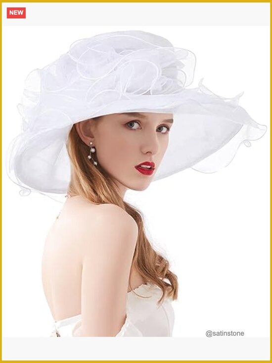Organza Derby Church Fascinator Hat Women Wide Brim Tea Party Wedding main image 4